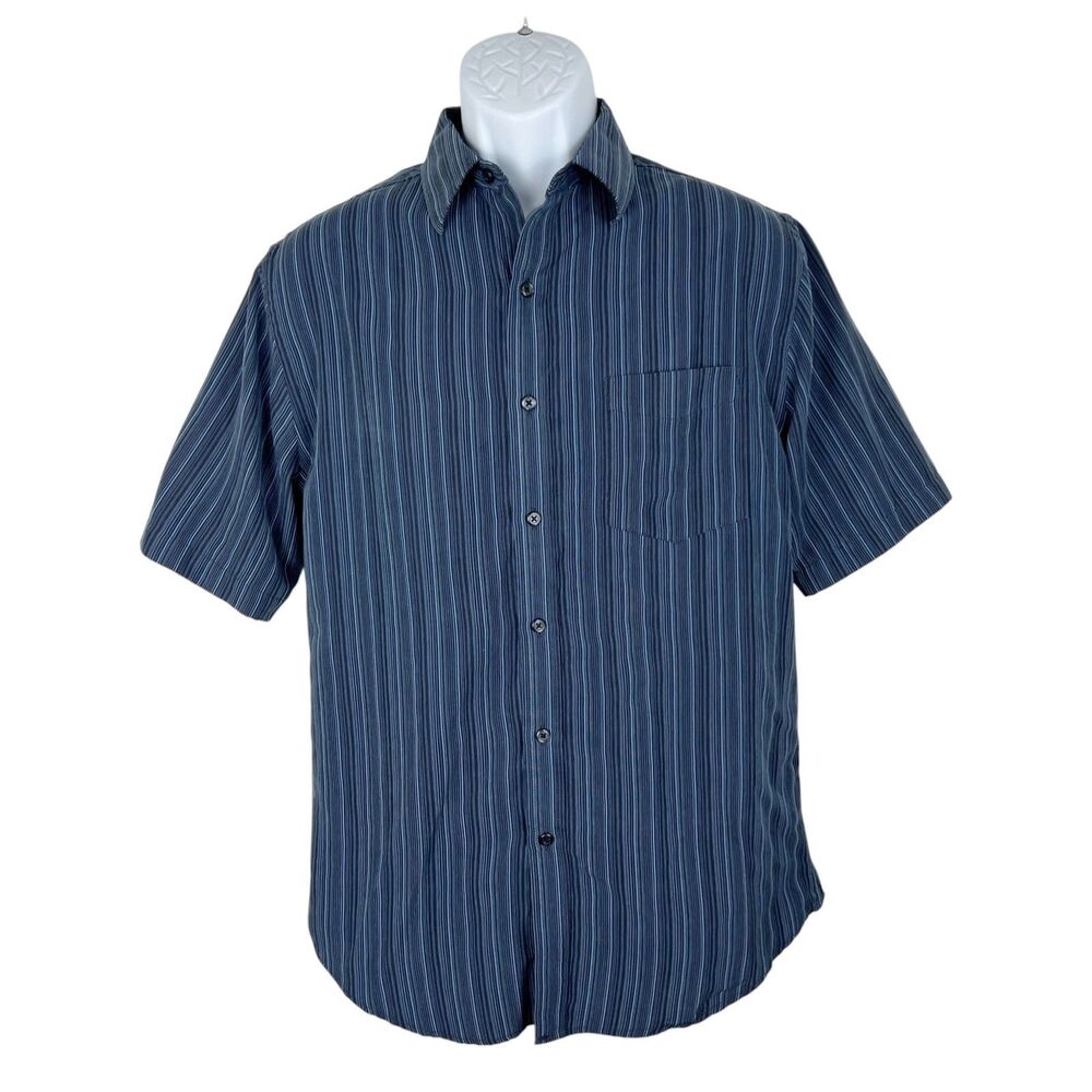 Croft & Barrow Button Up Shirt Men Small Blue Striped Short Sleeve Casual